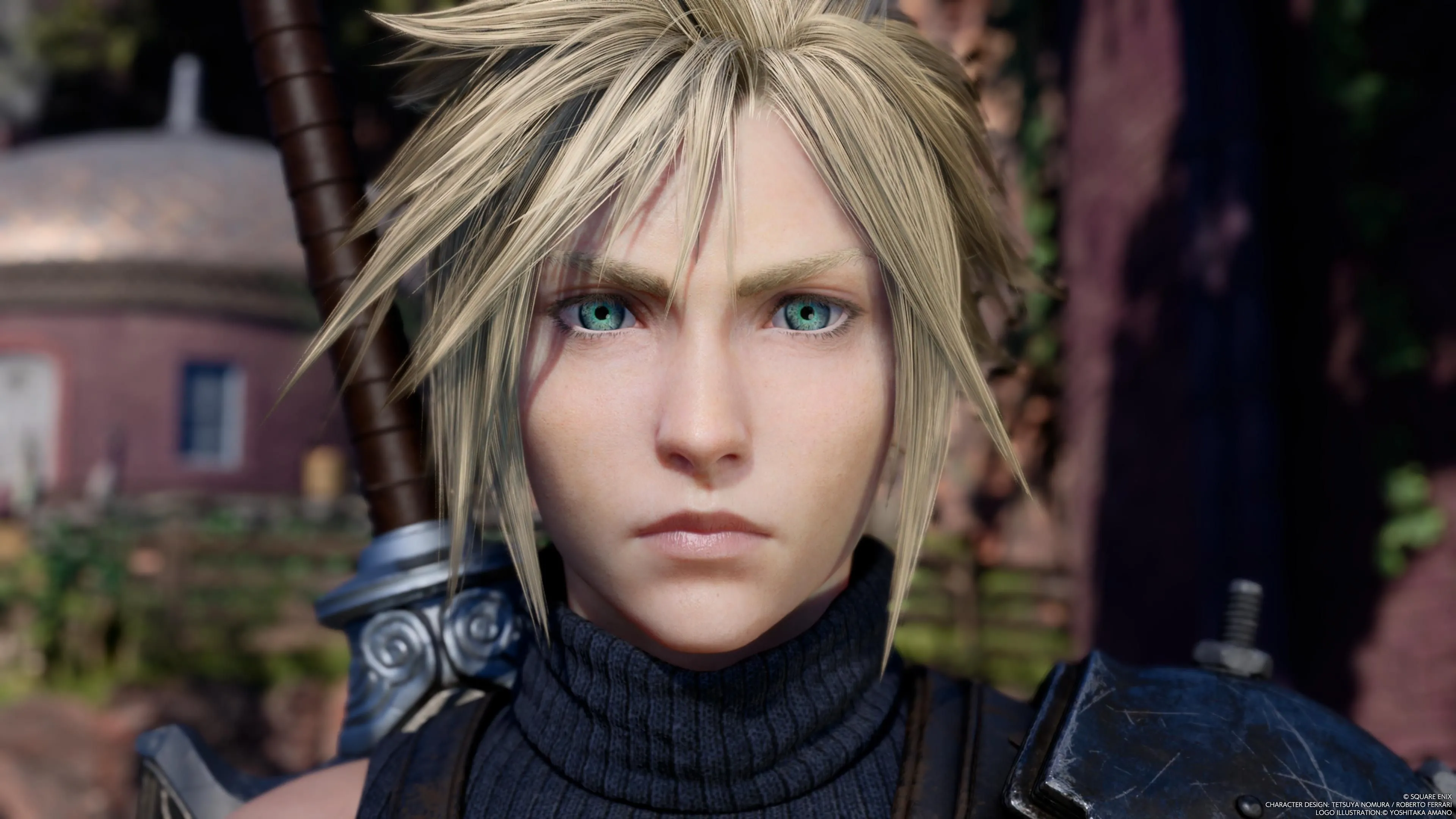Cloud Strife nhìn về phía trước tại Gongaga trong FF7 Rebirth
