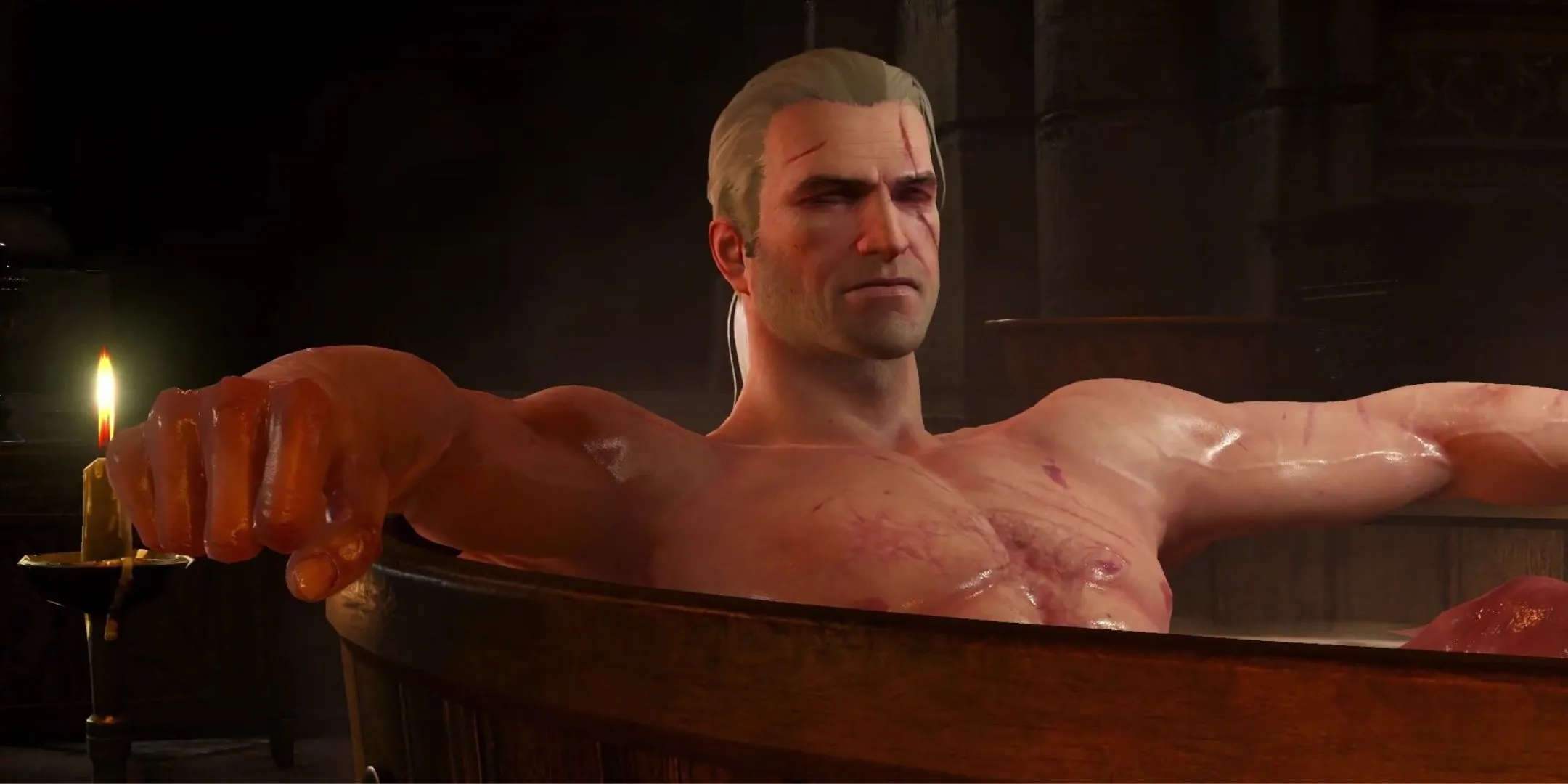Geralt trong bồn tắm, hình ảnh quen thuộc từ The Witcher 3