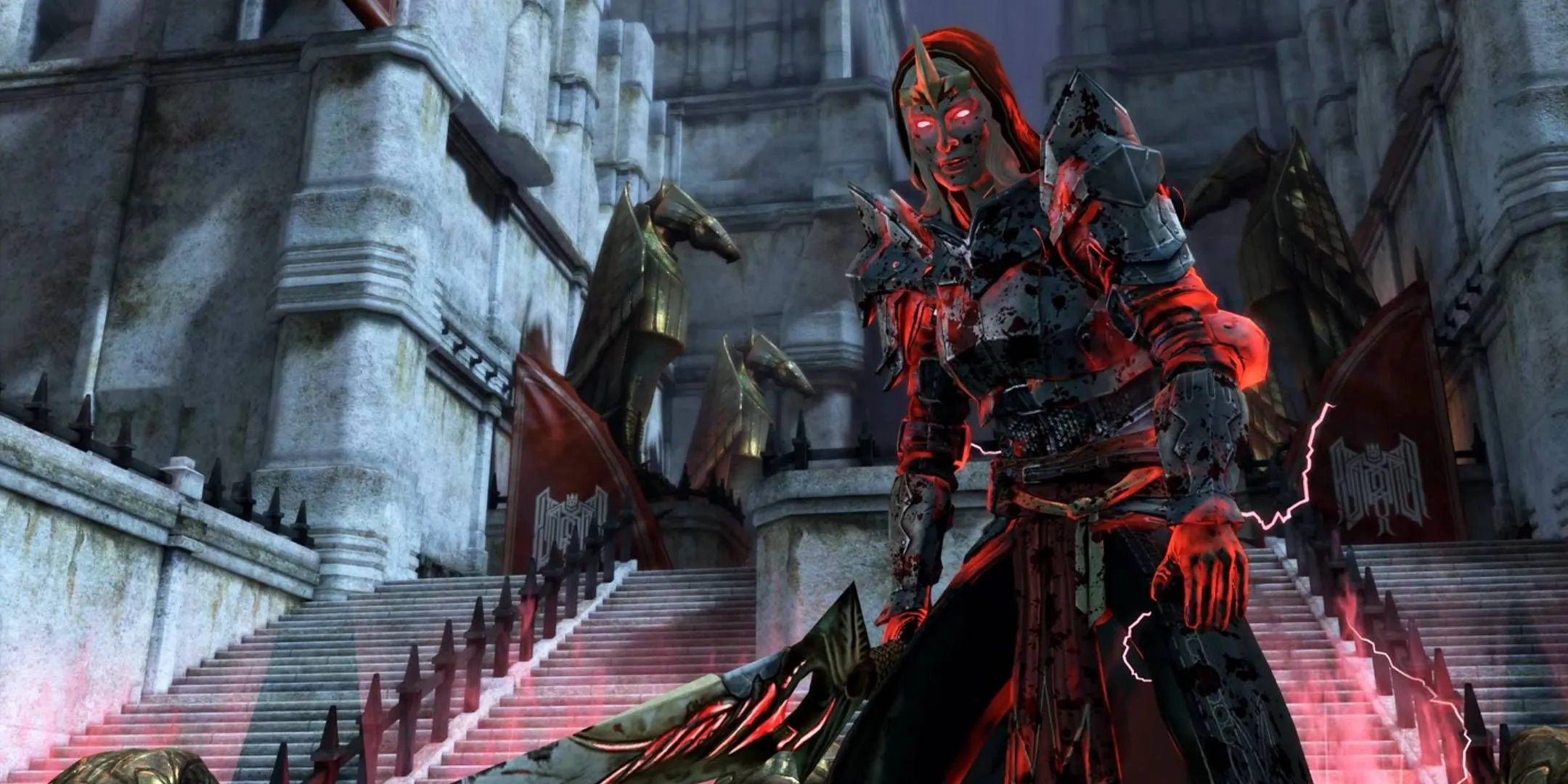 Hiệp sĩ Chỉ huy Meredith bị nhiễm đỏ lyrium trong Dragon Age 2.