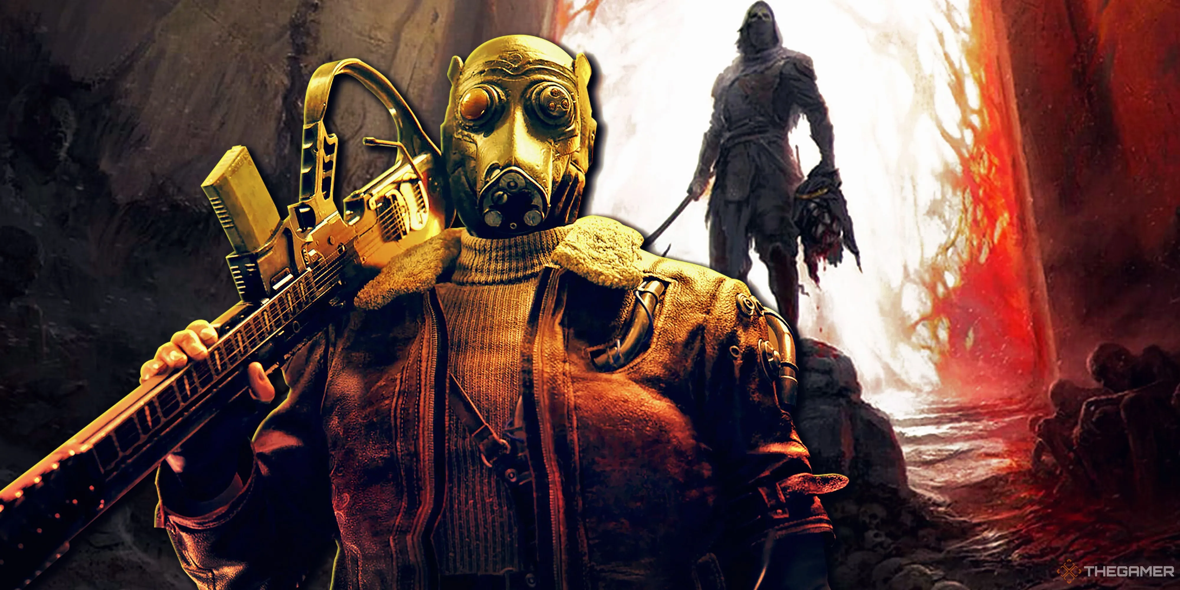 Hình ảnh tổng hợp các nhân vật từ Mortal Shell 2 và Atomic Heart 2, đại diện cho game AA chất lượng