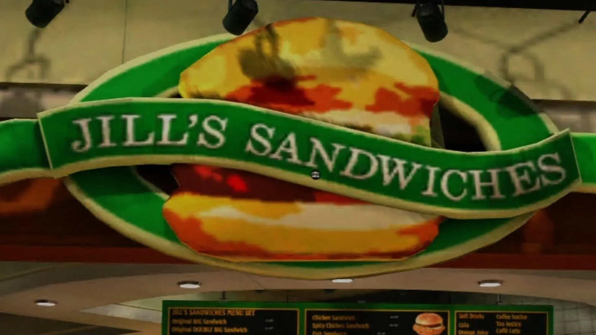 Logo quầy Jill's Sandwiches tại trung tâm thương mại trong game Dead Rising, nơi đầy rẫy zombie.