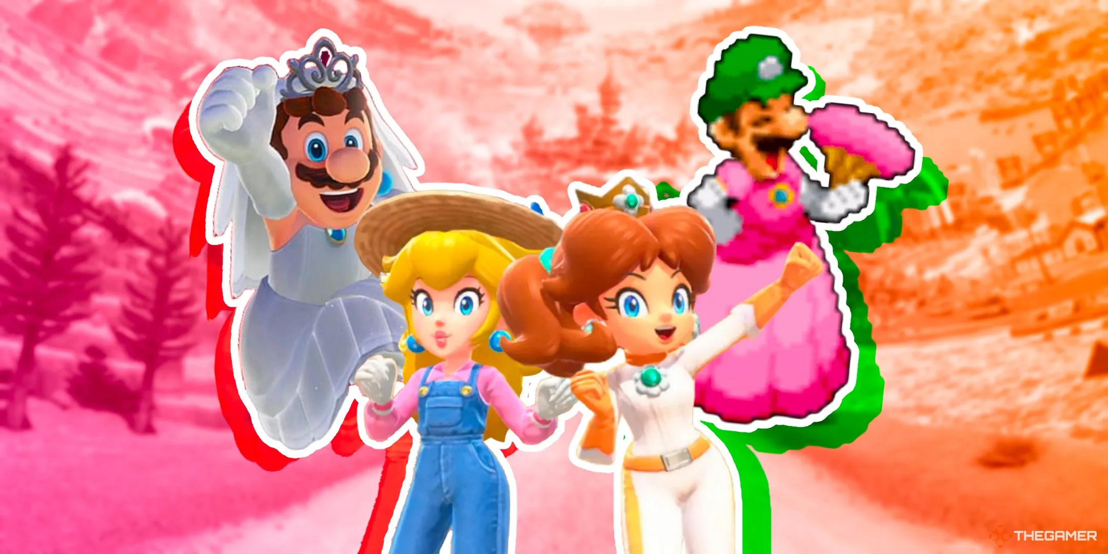 Mario, Luigi, Peach và Daisy trong trang phục độc đáo từ Mario Kart World.