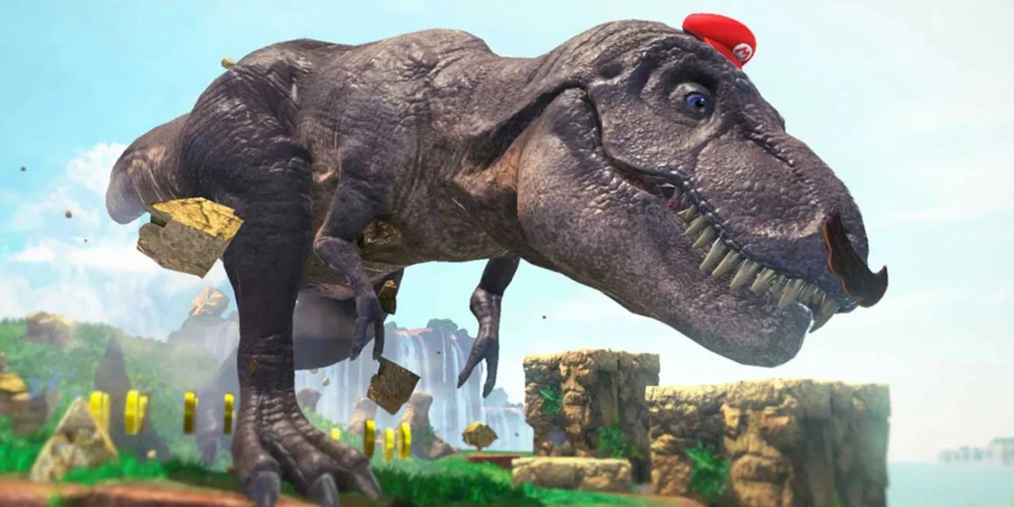 Mario T-Rex trong game Super Mario Odyssey với Cappy