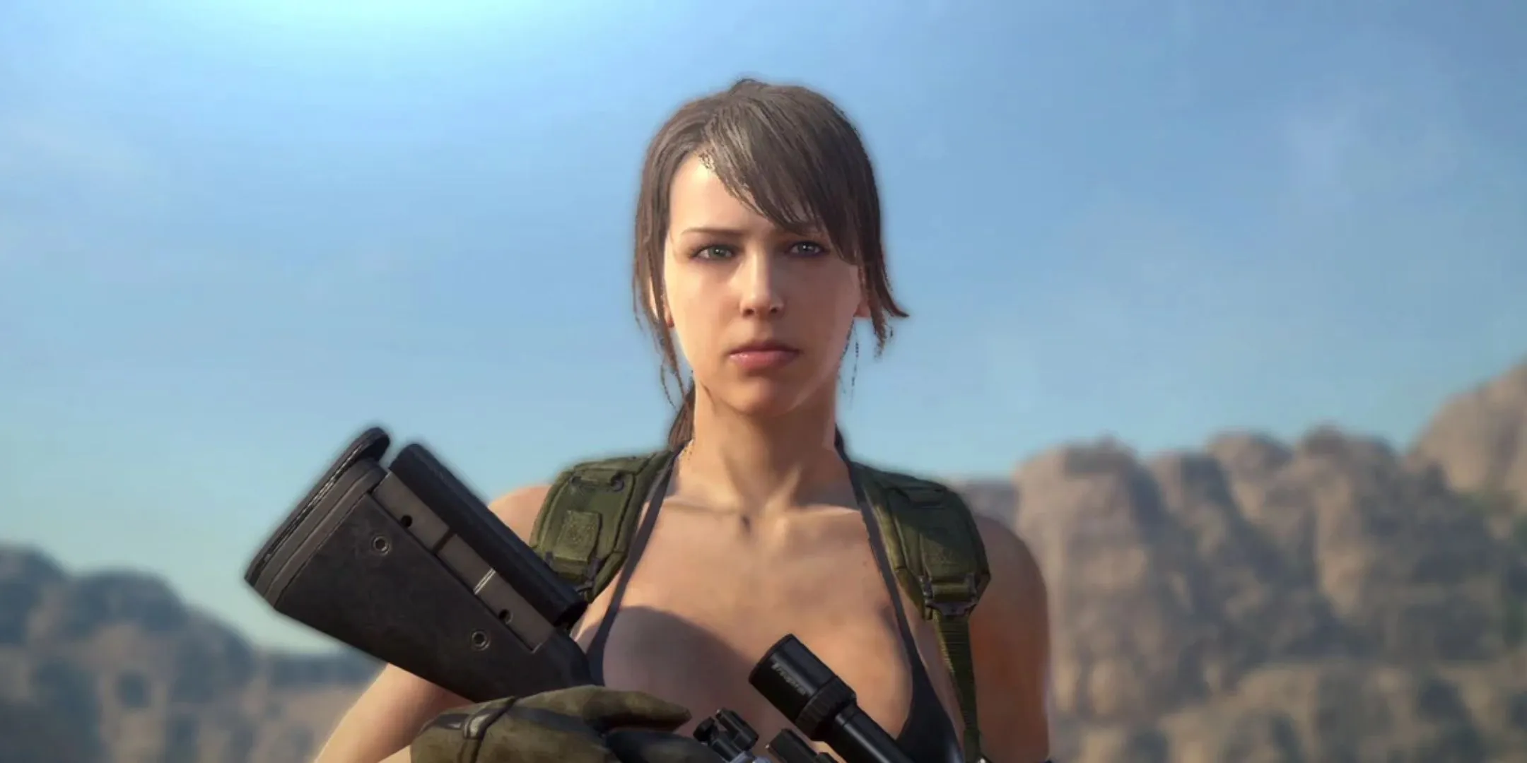 Quiet nhìn thẳng vào camera trong Metal Gear Solid 5 Phantom Pain.