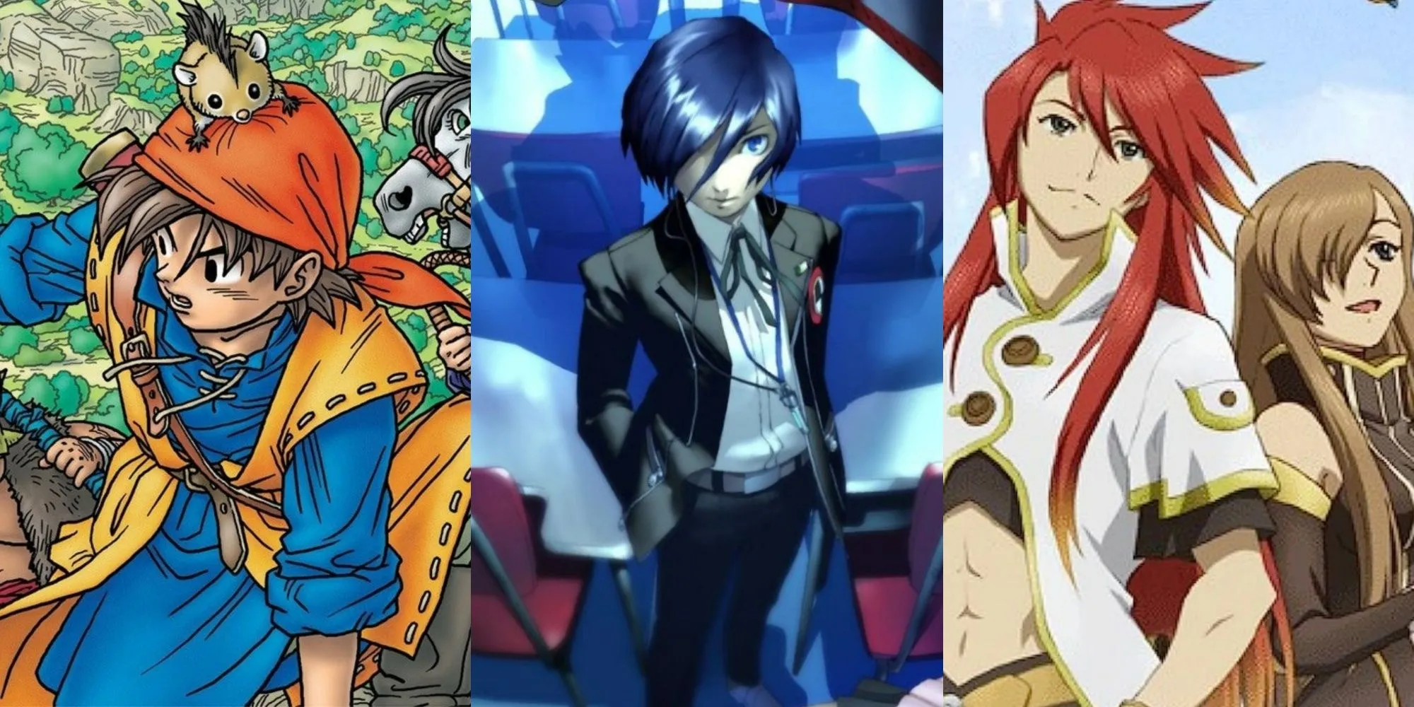 Tuyển tập các JRPG hay nhất thời PS2: Dragon Quest 8, Persona 3 FES, và Tales of the Abyss.