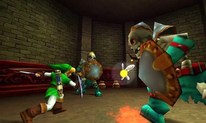 Ảnh chụp màn hình cảnh Link cưỡi ngựa Epona trong Zelda: Ocarina of Time 3D