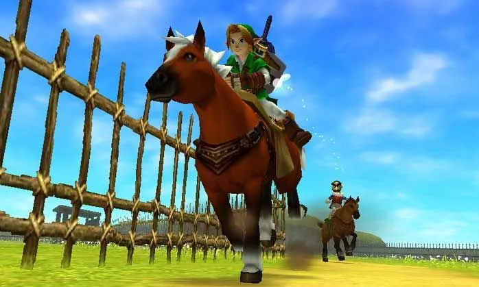 Ảnh chụp màn hình Link chiến đấu trong hầm ngục Zelda: Ocarina of Time 3D