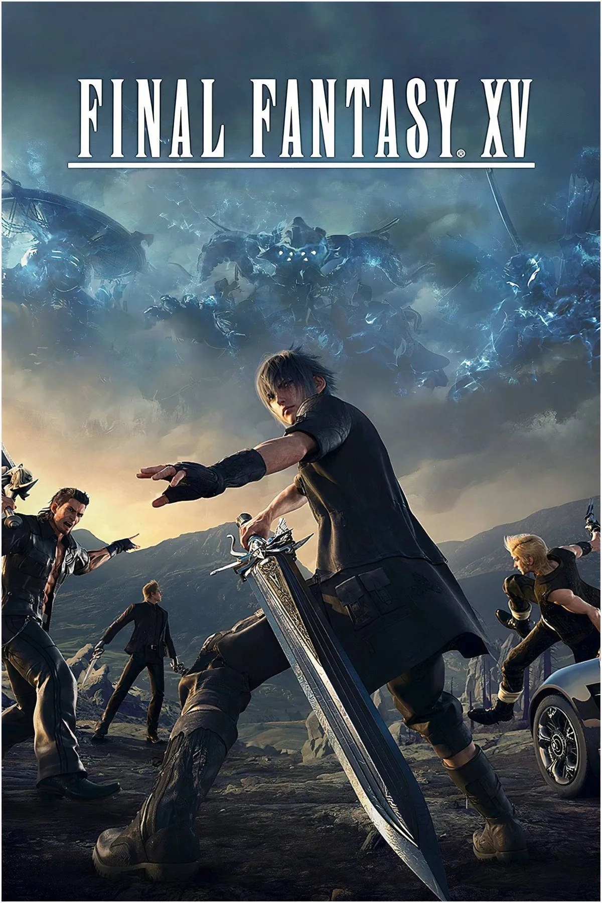 Ảnh tổng hợp từ Final Fantasy XV, thể hiện nhóm bạn Noctis trên hành trình và phong cách đồ họa hiện đại.