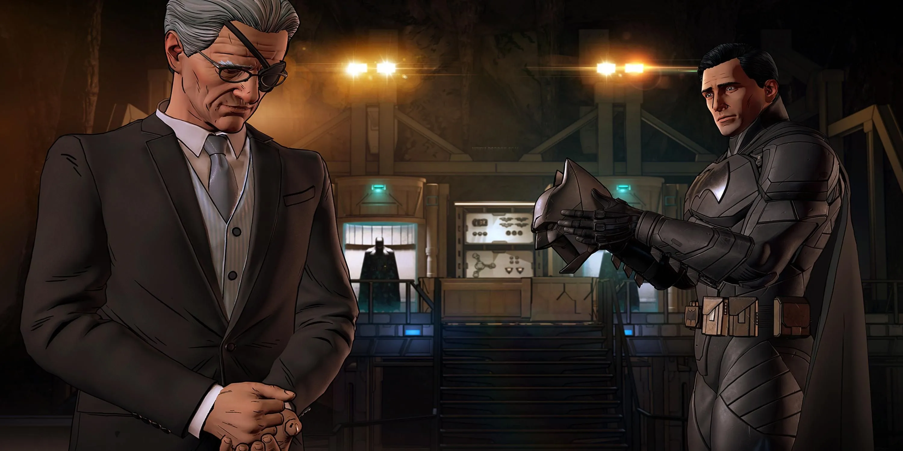 Bruce Wayne nhìn Alfred trong Batman The Enemy Within