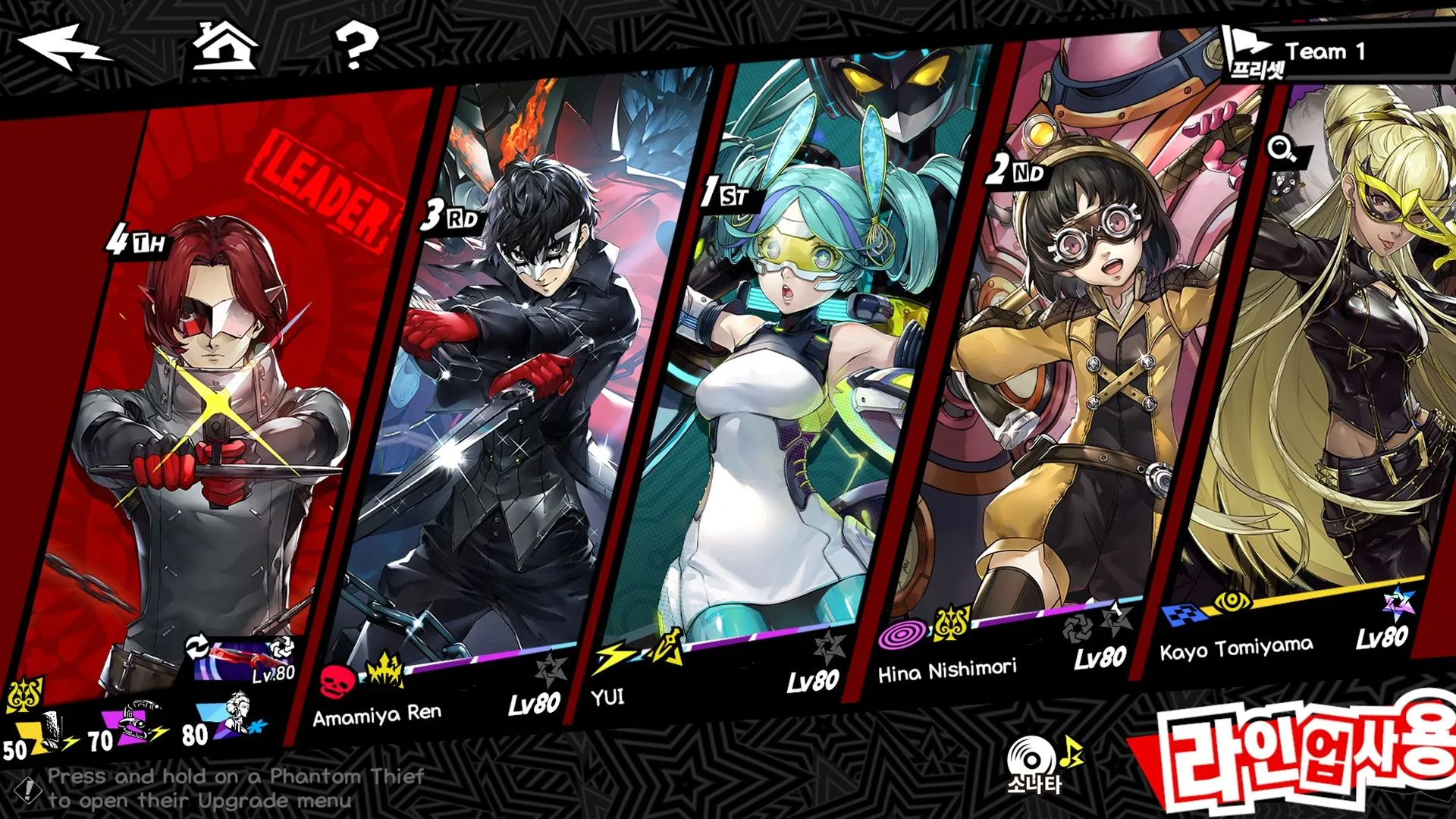 Các đội hình và đồng đội được đề xuất cho Bui và Apseudes trong Persona 5 The Phantom X