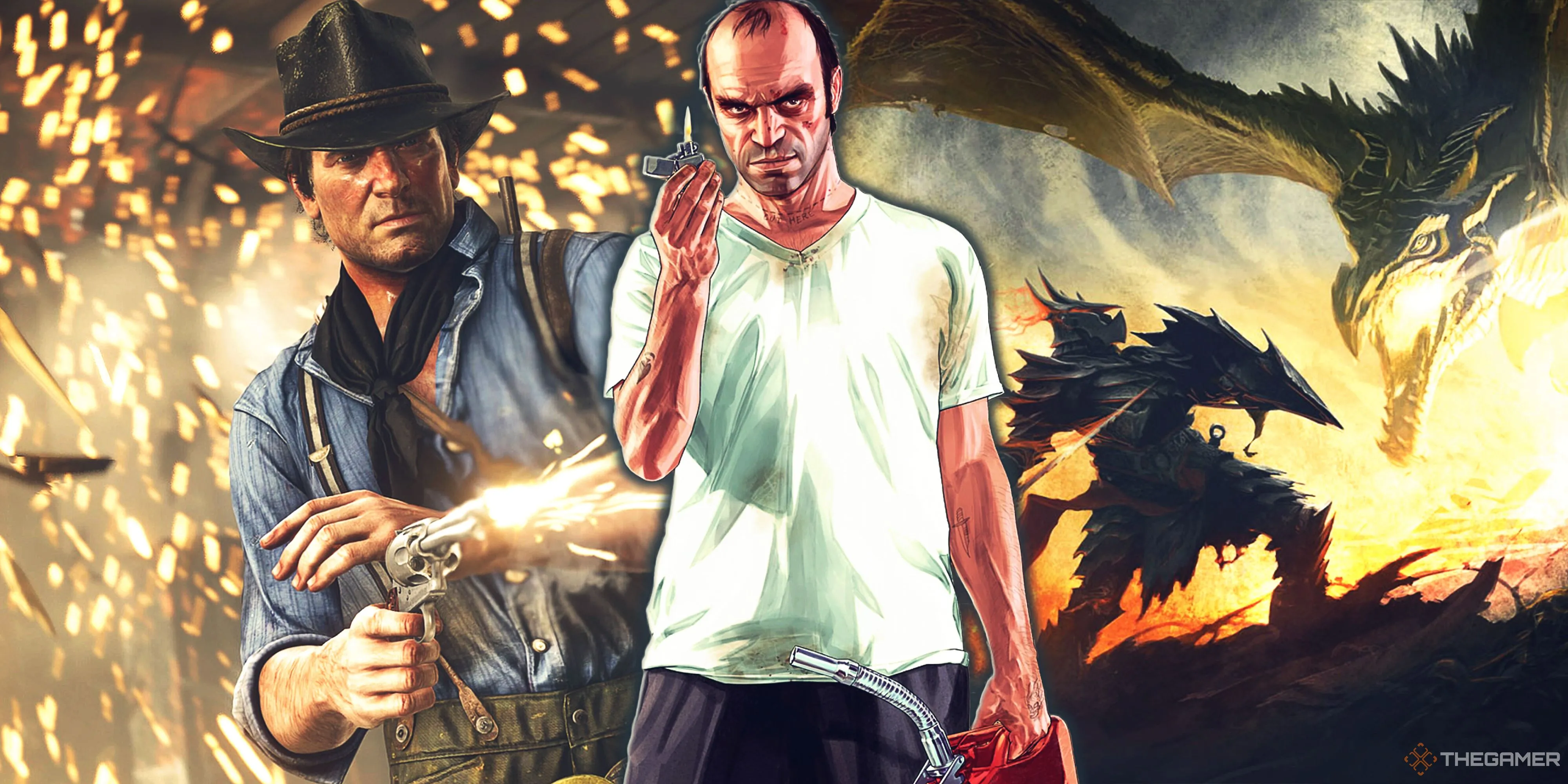 Các tựa game thế giới mở như Red Dead Redemption 2, Grand Theft Auto 5 và Skyrim nơi game thủ có thể tự tạo trải nghiệm