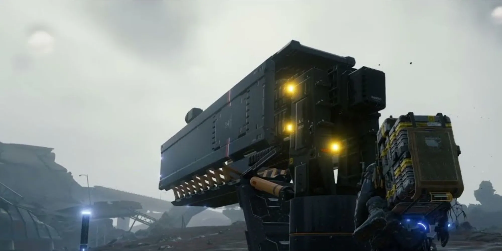 Cận cảnh Máy phóng Hàng hóa trong Death Stranding, một thiết bị giúp vận chuyển kiện hàng nhanh hơn qua địa hình.