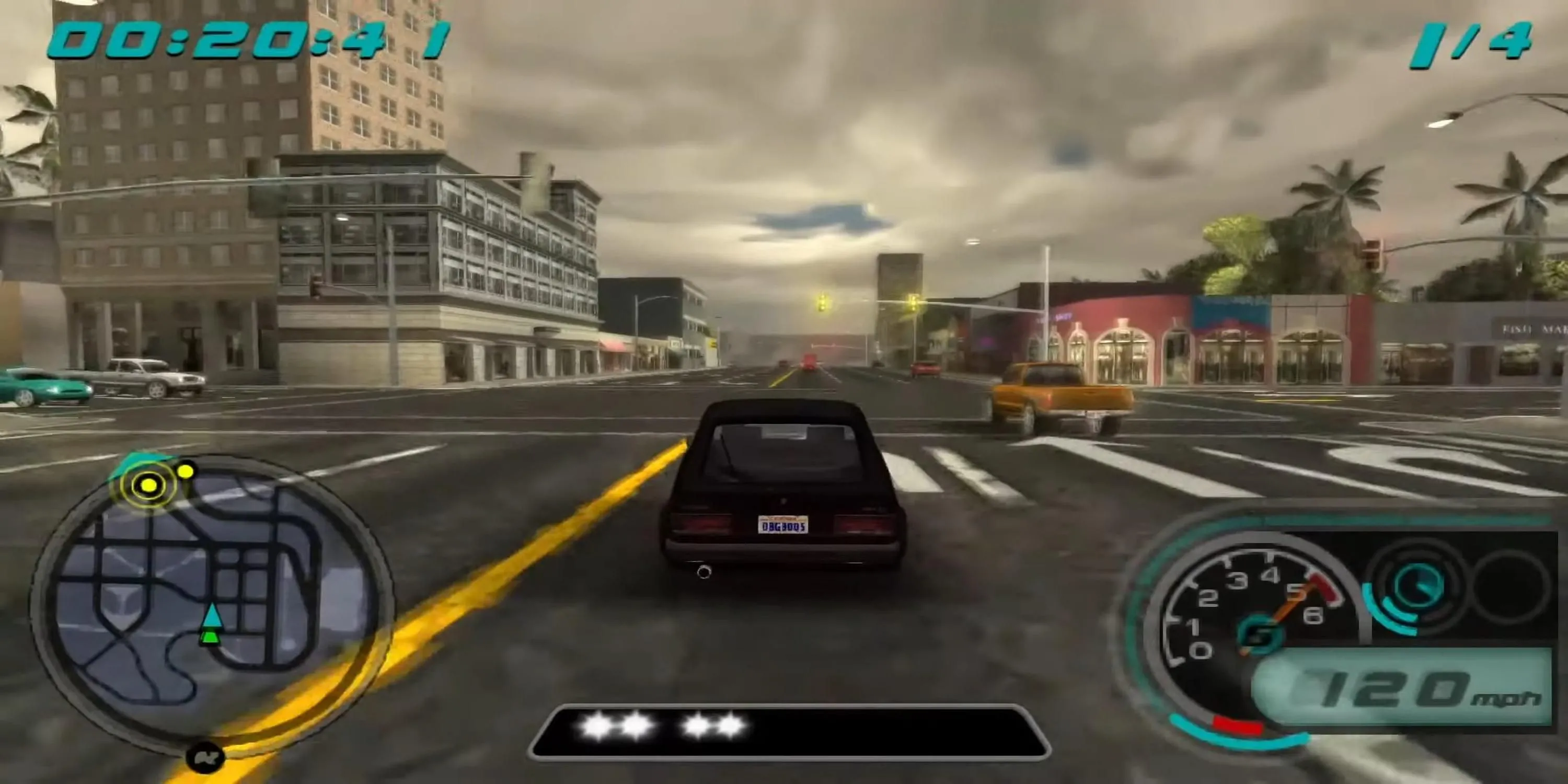 Cảnh đua xe đường phố tốc độ cao trong Midnight Club LA Remix trên PSP, minh chứng cho khả năng đồ họa ấn tượng của hệ máy