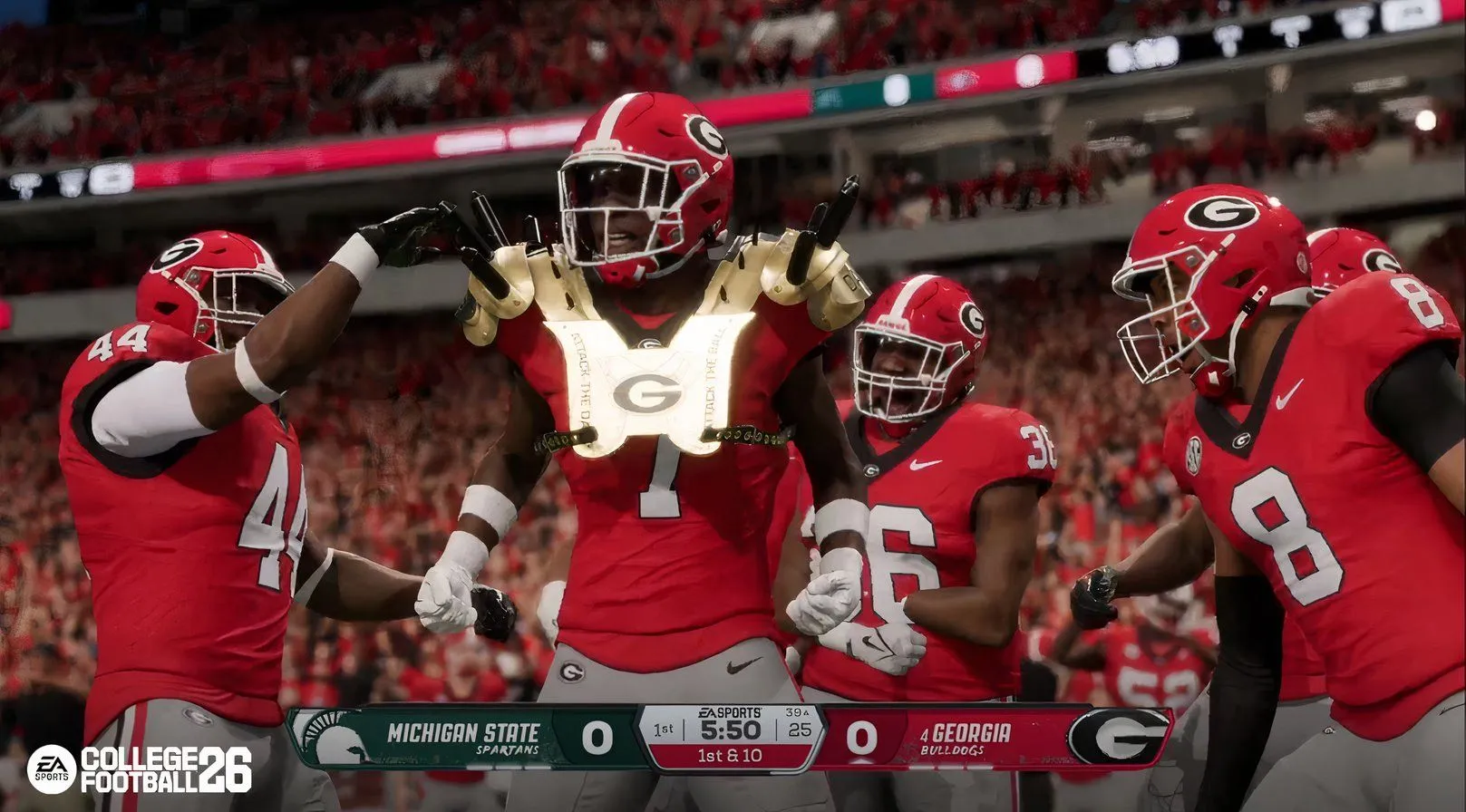 Cầu thủ thực hiện một pha cản phá quyết liệt trong College Football 26, minh họa tính năng Wear and Tear 2.0 và cơ chế vật lý mới