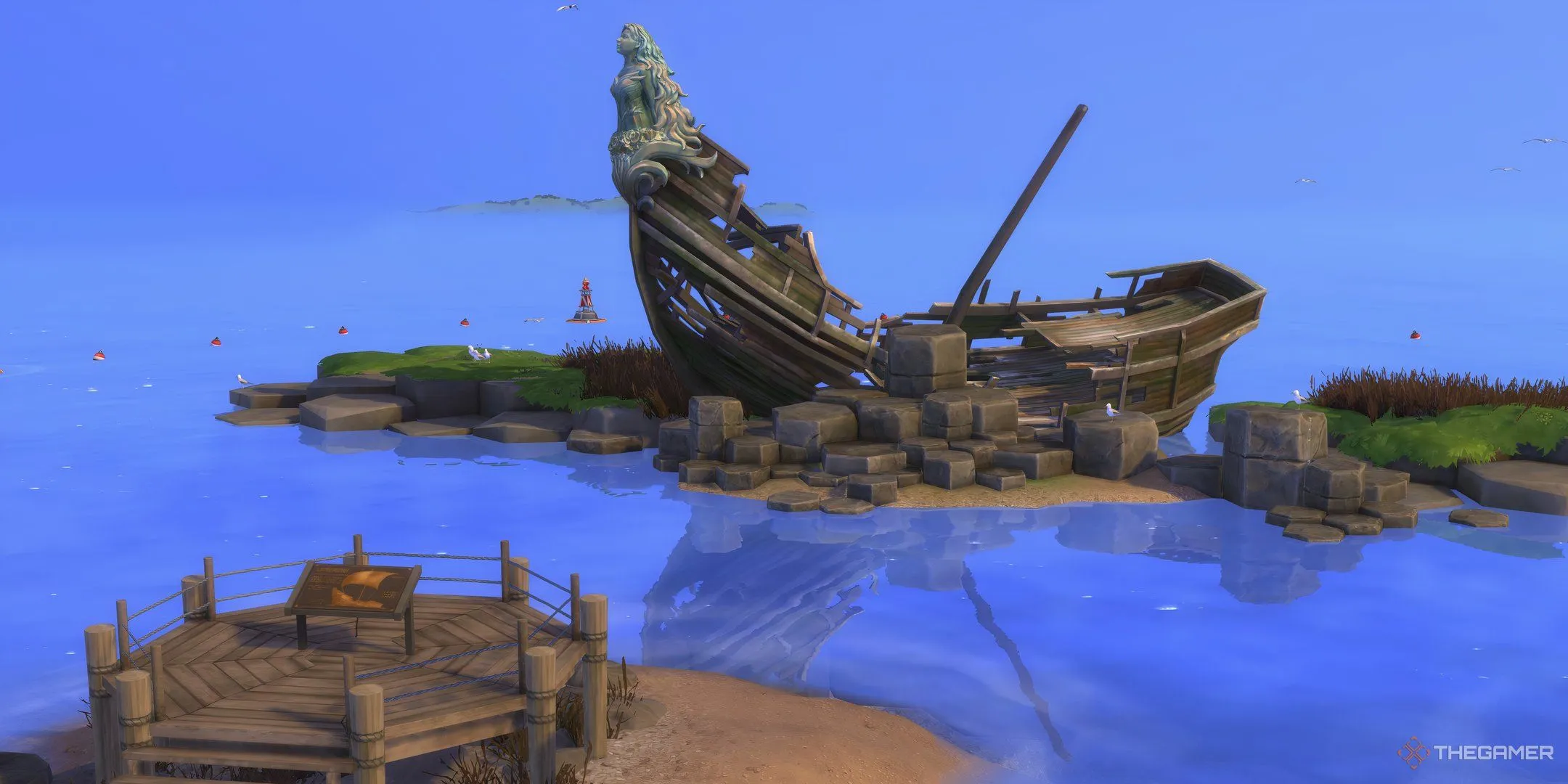 Di tích con thuyền đắm tại Đài Tưởng Niệm Lịch Sử ở khu Coast of Adhmor trong The Sims 4 Enchanted By Nature.