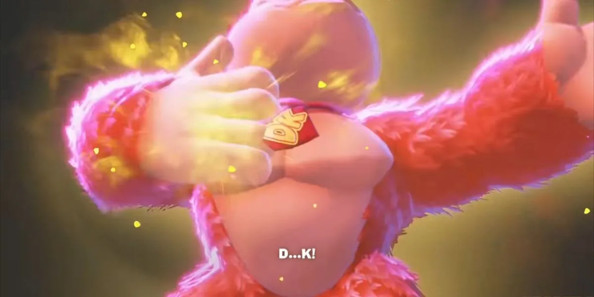 Donkey Kong đập ngực, kích hoạt sức mạnh biến hình Bananza Power trong game