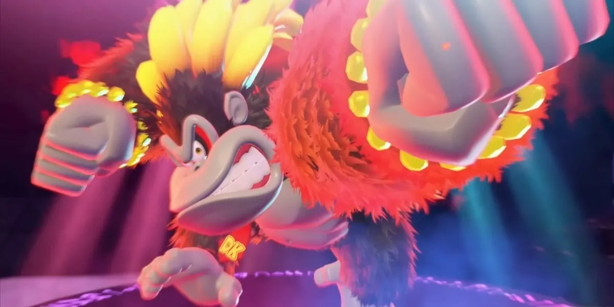 Donkey Kong trong hình dạng Kong Bananza, sẵn sàng phá vỡ những chướng ngại vật vững chắc