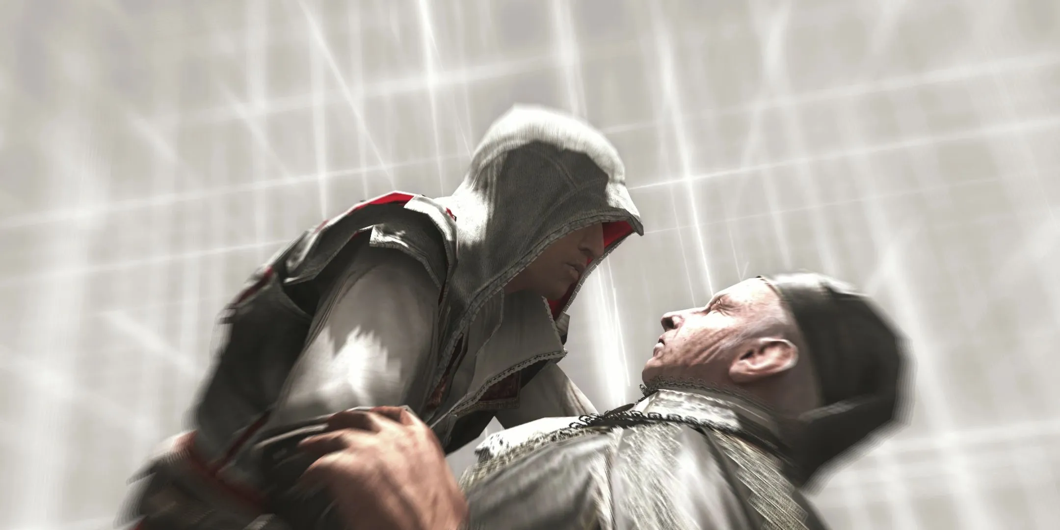 Ezio Auditore trong Assassin's Creed II, thể hiện phong thái sát thủ và câu nói tiếng Latinh &quot;Requiescant In Pace&quot;.