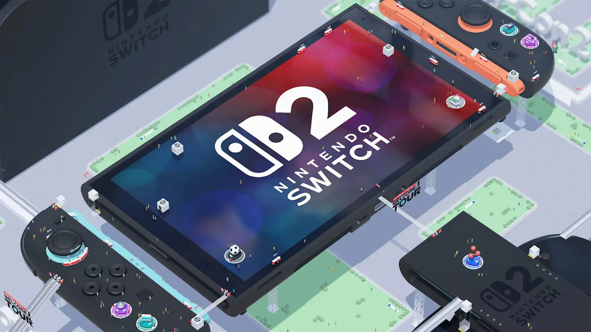 Giao diện và cơ chế tương tác trong game demo Nintendo Switch 2 Welcome Tour, thể hiện tính năng chuột Joy-Con.