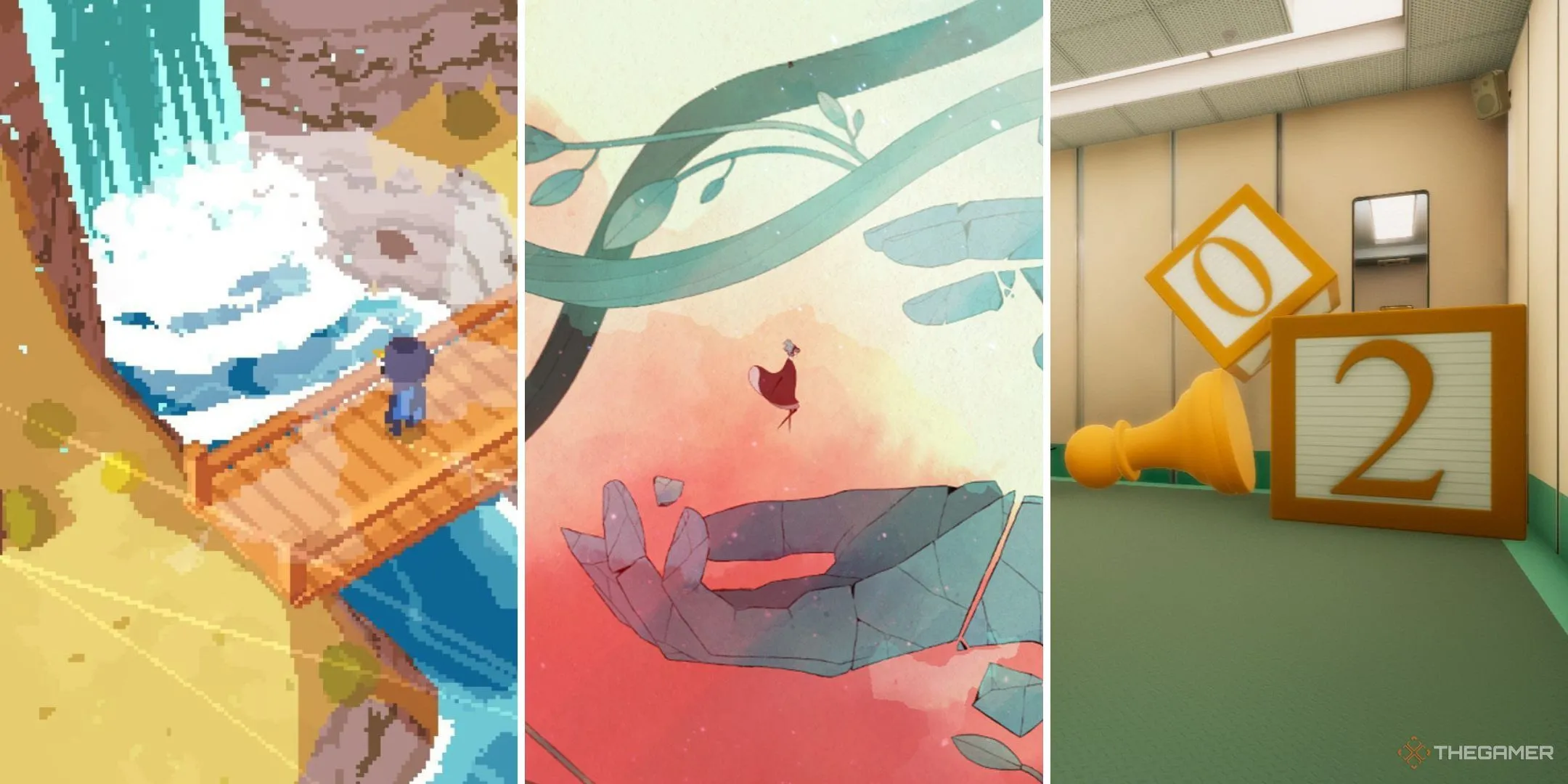 Gris, A Short Hike và Superliminal, ba tựa game indie với cốt truyện sâu sắc và đồ họa ấn tượng.
