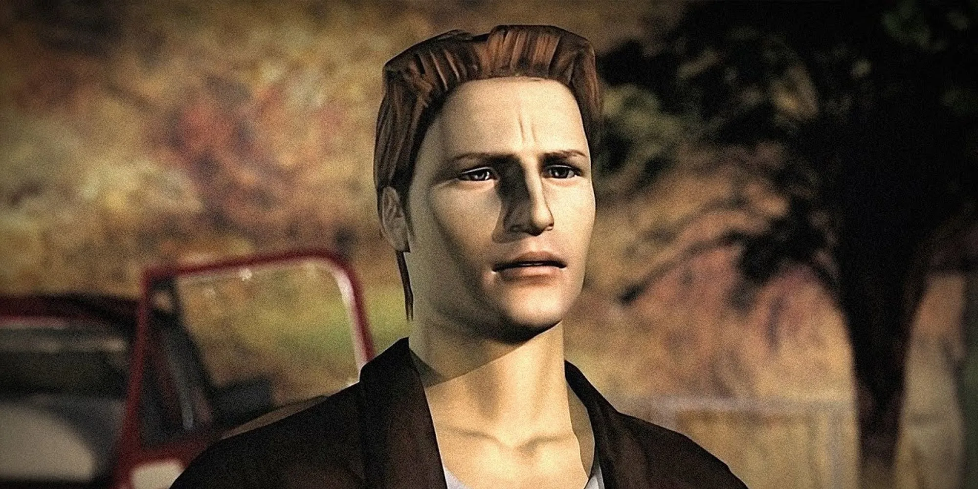 Harry Mason đứng cạnh chiếc xe hỏng trong Silent Hill bản đầu tiên