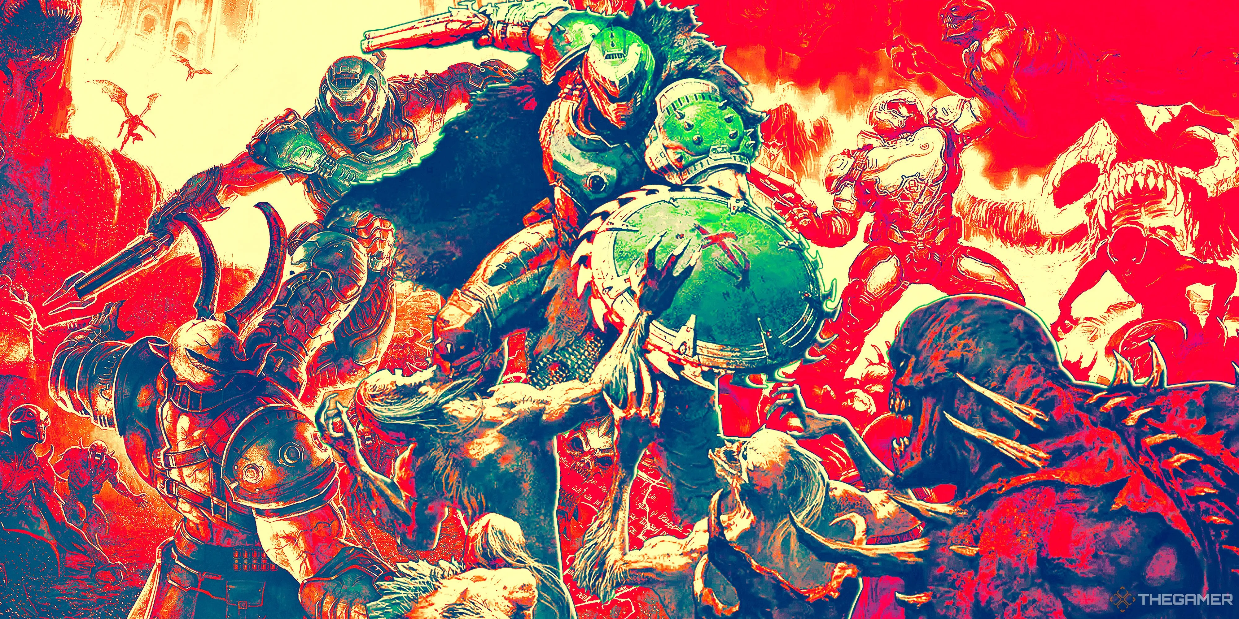Hình ảnh các tựa game nổi bật trong series Doom: Doom, Doom Eternal và Doom: The Dark Ages