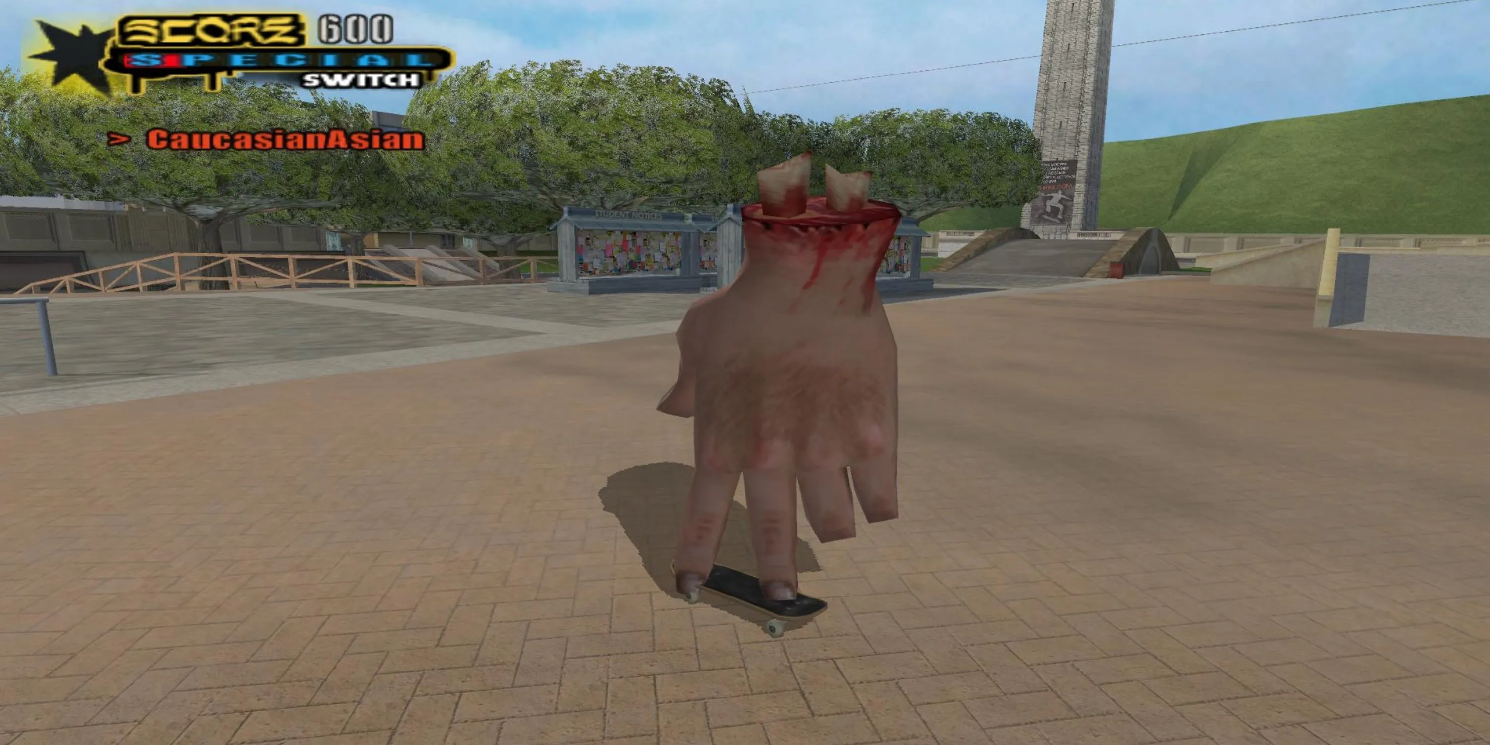 Hình ảnh độc đáo của nhân vật The Hand đang trượt ván trong Tony Hawk's Underground 2