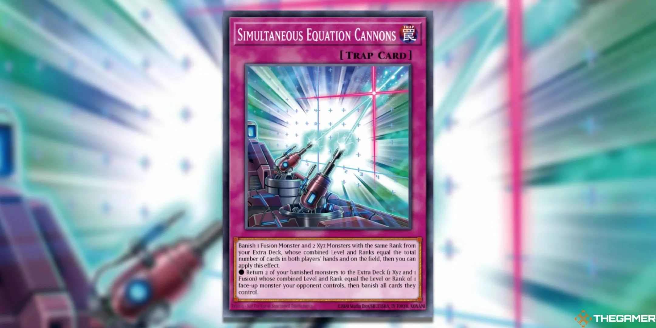Hình ảnh thẻ bài Phép thuật Simultaneous Equation Cannons, đòi hỏi người chơi Yu-Gi-Oh! phải thực hiện phép tính phức tạp.