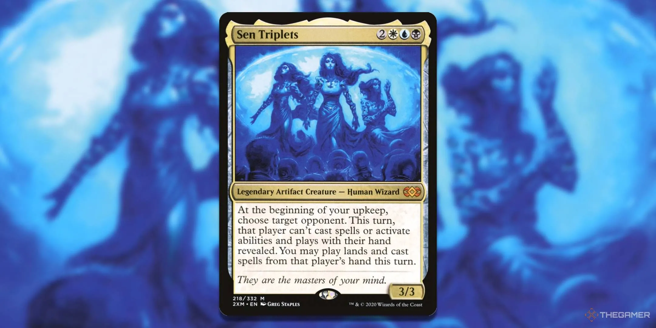 Lá bài Commander Sen Triplets của Magic: The Gathering, nổi tiếng với khả năng kiểm soát tay bài đối thủ.