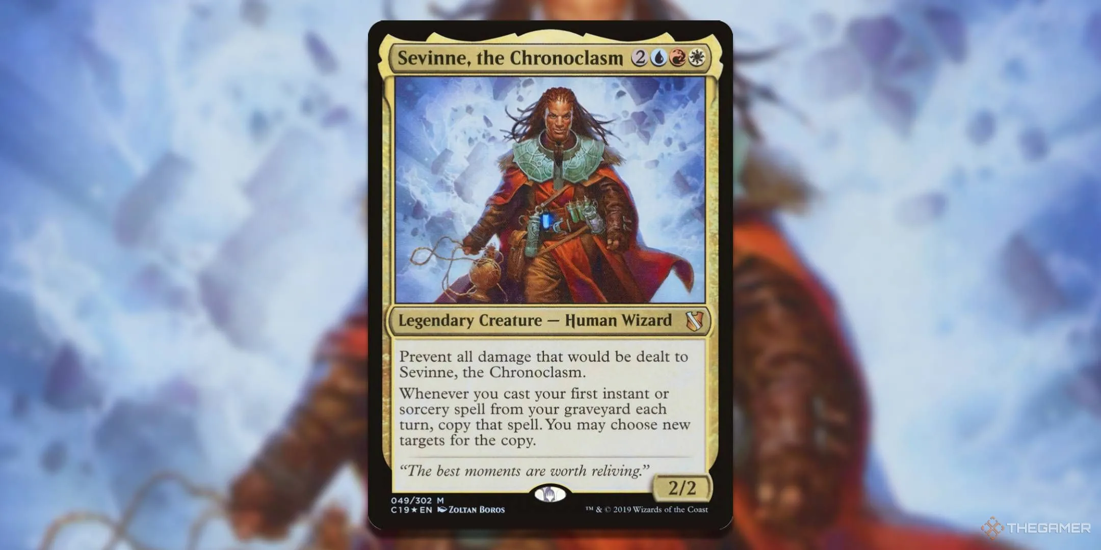 Lá bài Sevinne, the Chronoclasm của Magic: The Gathering, chỉ huy của bộ bài Mystic Intellect chuyên sao chép phép thuật.