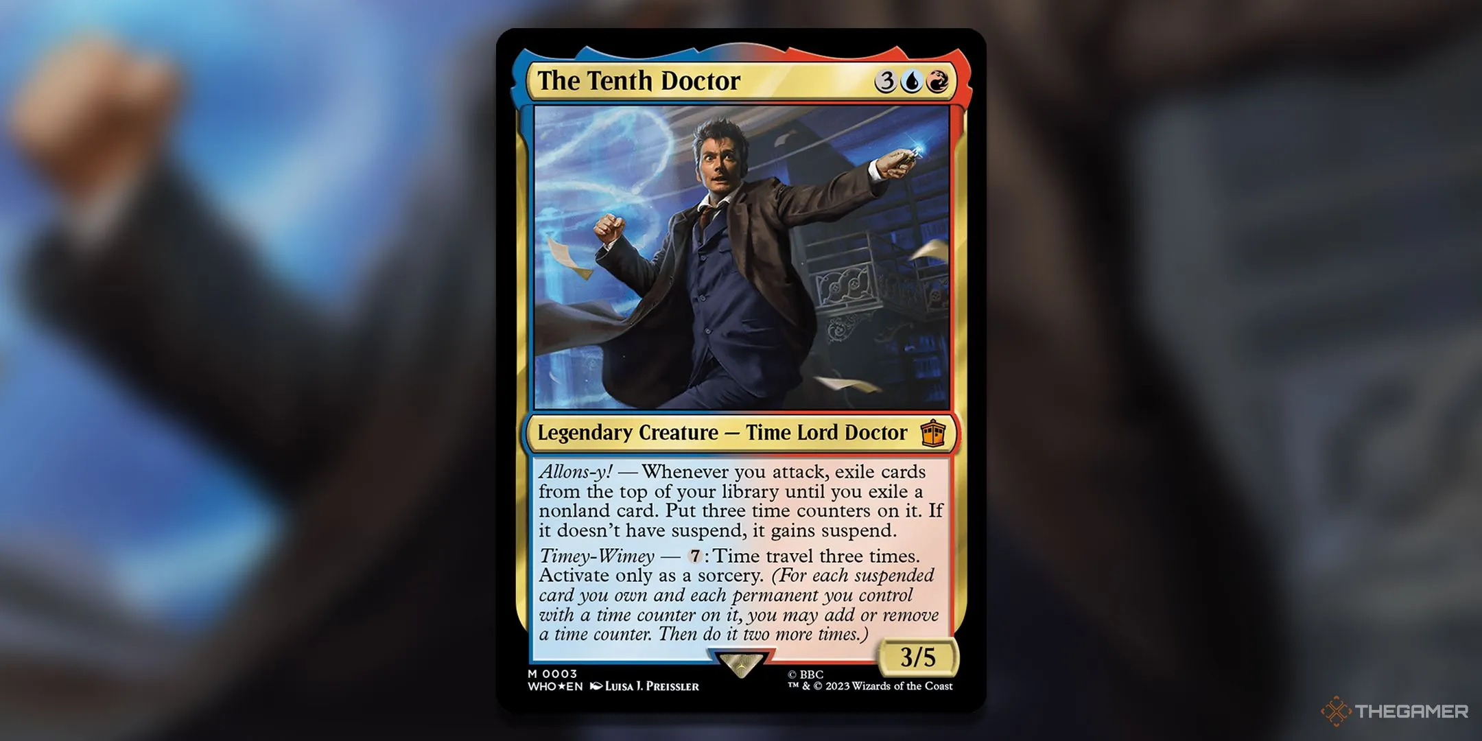 Lá bài The Tenth Doctor MTG, chỉ huy của bộ bài Timey-Wimey Doctor Who tập trung vào cơ chế du hành thời gian.