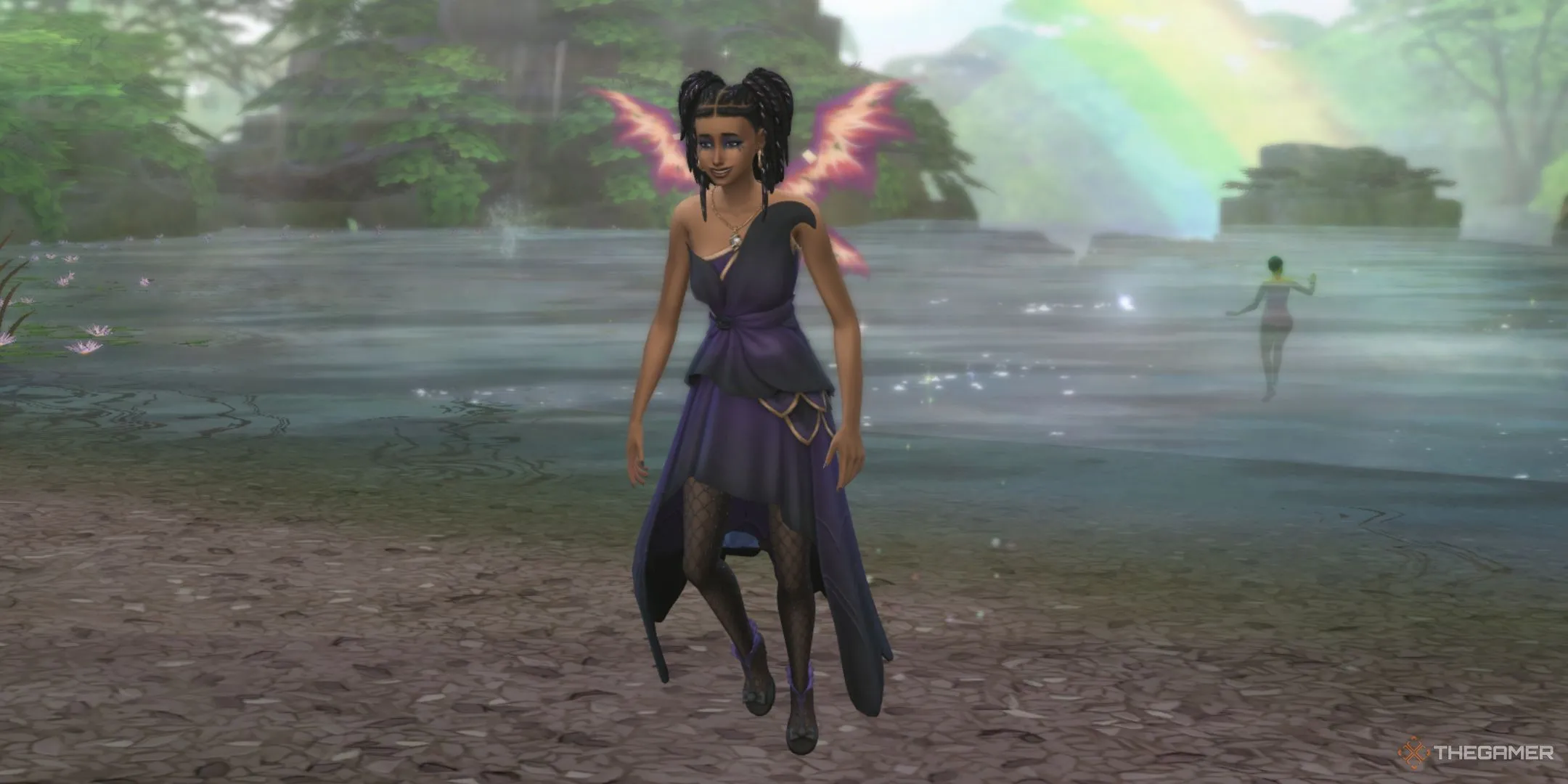 Một Sim Tiên xuất hiện từ suối ánh trăng tại Everdew trong The Sims 4 Enchanted By Nature.