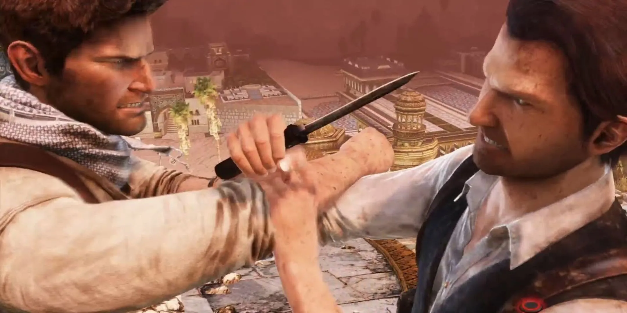 Nathan Drake đối đầu Talbot trong trận đấu tay đôi kịch tính nhưng dễ dàng về cơ chế trong Uncharted 3 Drake's Deception.
