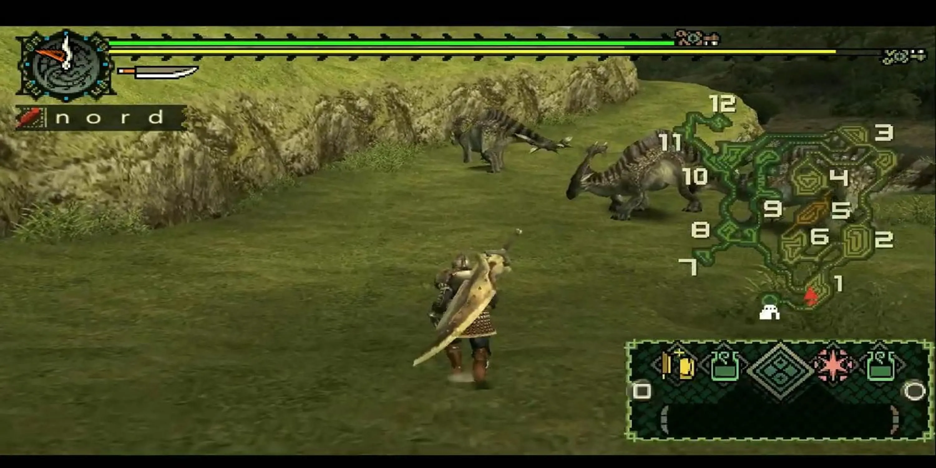 Người chơi cùng quái vật khổng lồ trong Monster Hunter Freedom Unite trên PSP, một minh chứng cho gameplay săn bắn hợp tác
