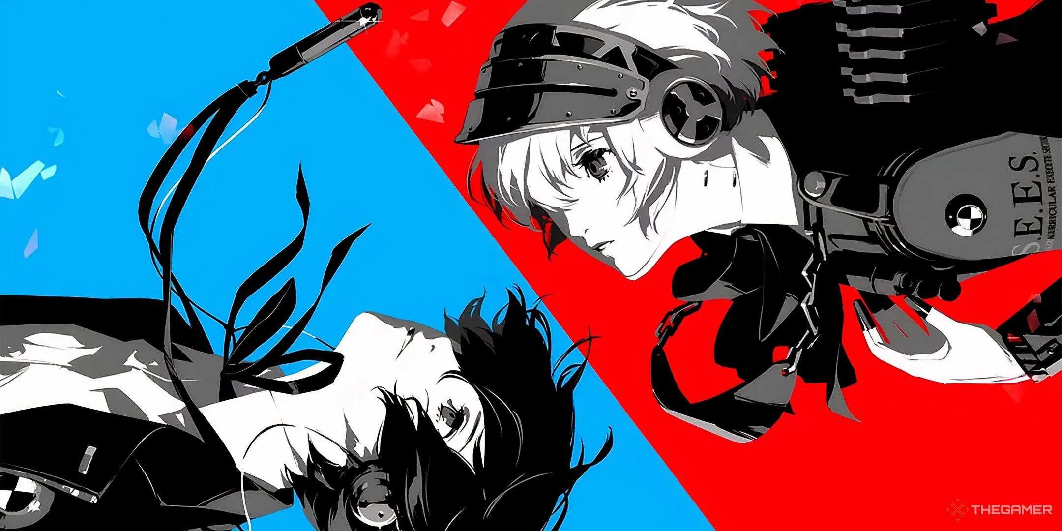 Nhân vật chính và Aigis trong tác phẩm quảng cáo của Persona 3 Reload Episode Aigis, thể hiện đồ họa và thiết kế nhân vật được nâng cấp