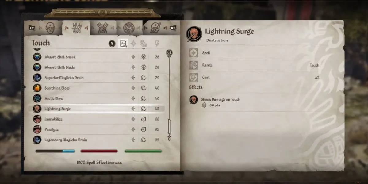 Phép Lightning Surge gây sát thương sốc cực mạnh khi chạm trong Oblivion Remastered