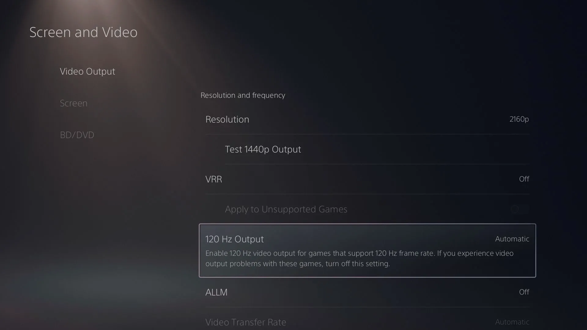 PS5 120Hz output