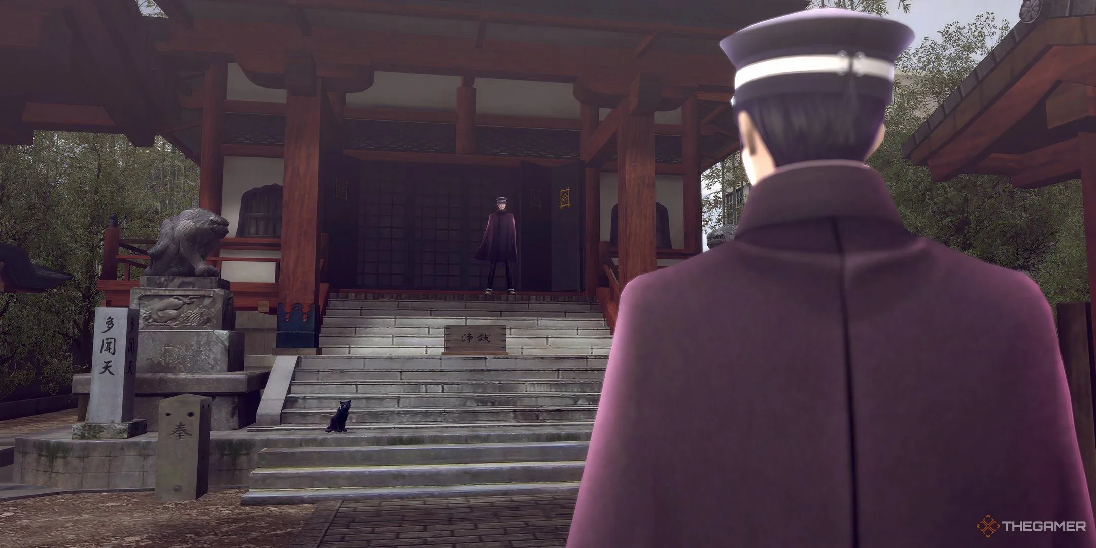 Raidou và Goto tại đền Tamonten trong Raidou Remastered: The Mystery of the Soulless Army, một bản nâng cấp đáng chú ý