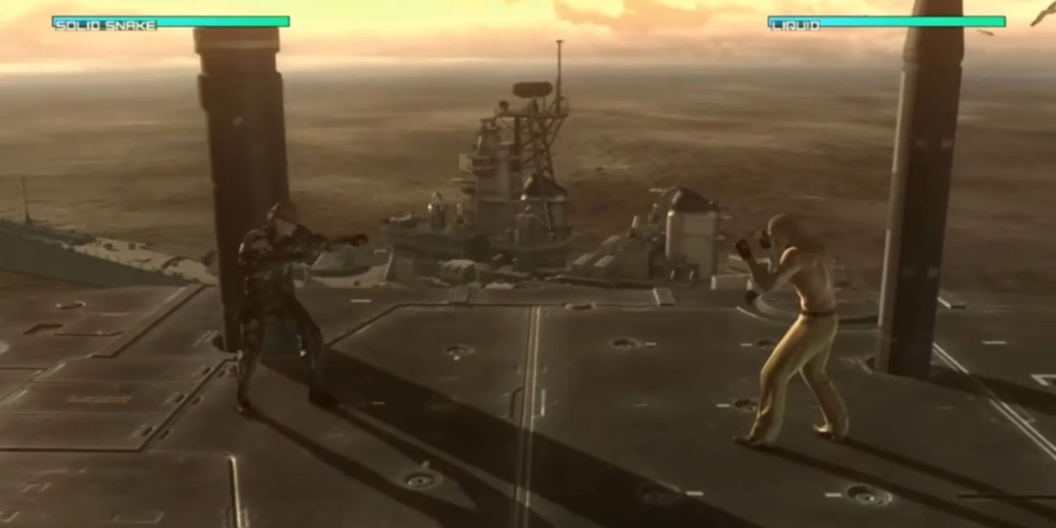 Solid Snake và Liquid Ocelot trong trận đấu tay đôi cuối Metal Gear Solid 4, một khoảnh khắc hoài niệm đặc sắc.
