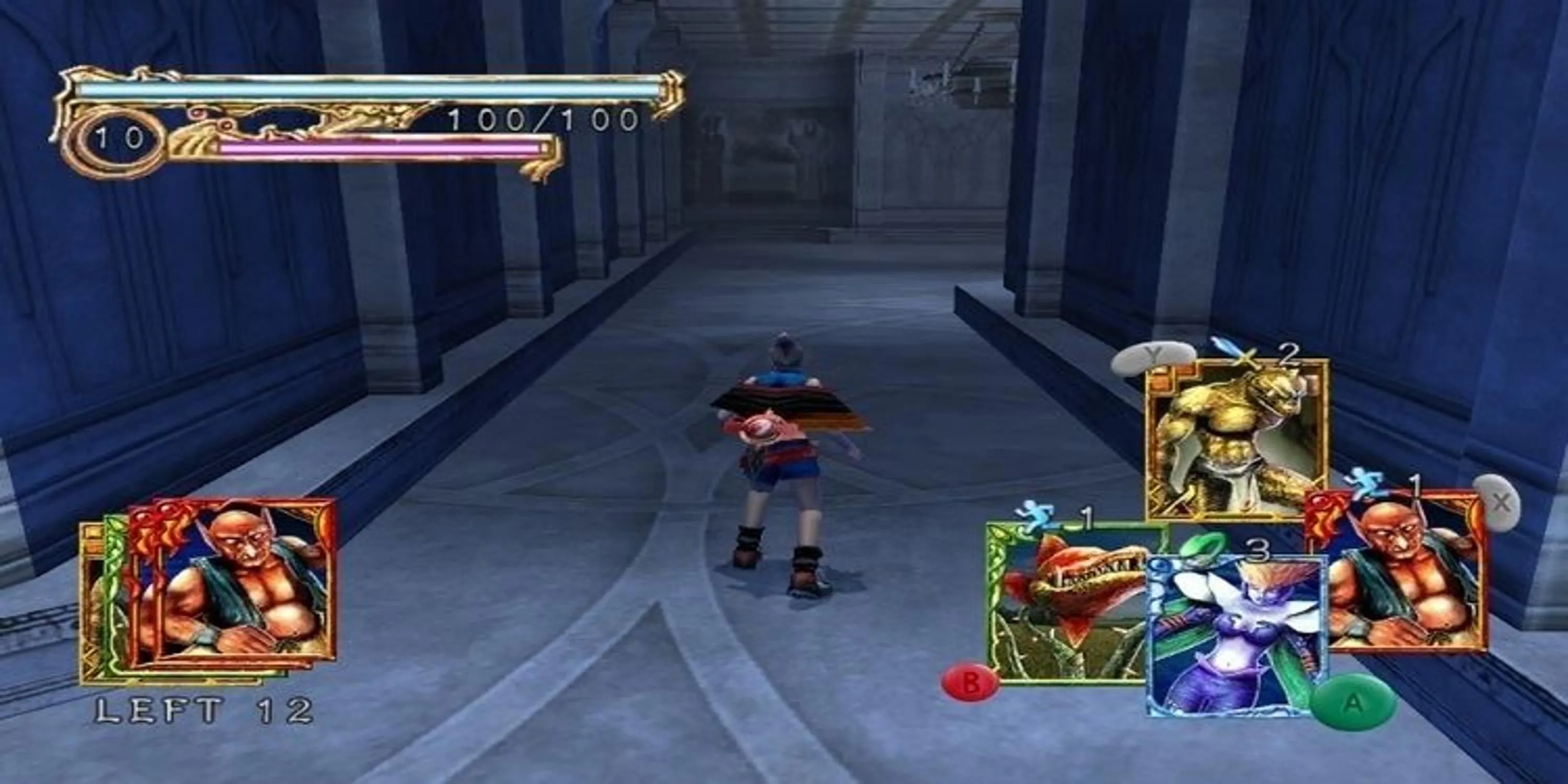 Tara di chuyển trong hành lang u ám của Lost Kingdoms 2, thể hiện phong cách dark fantasy