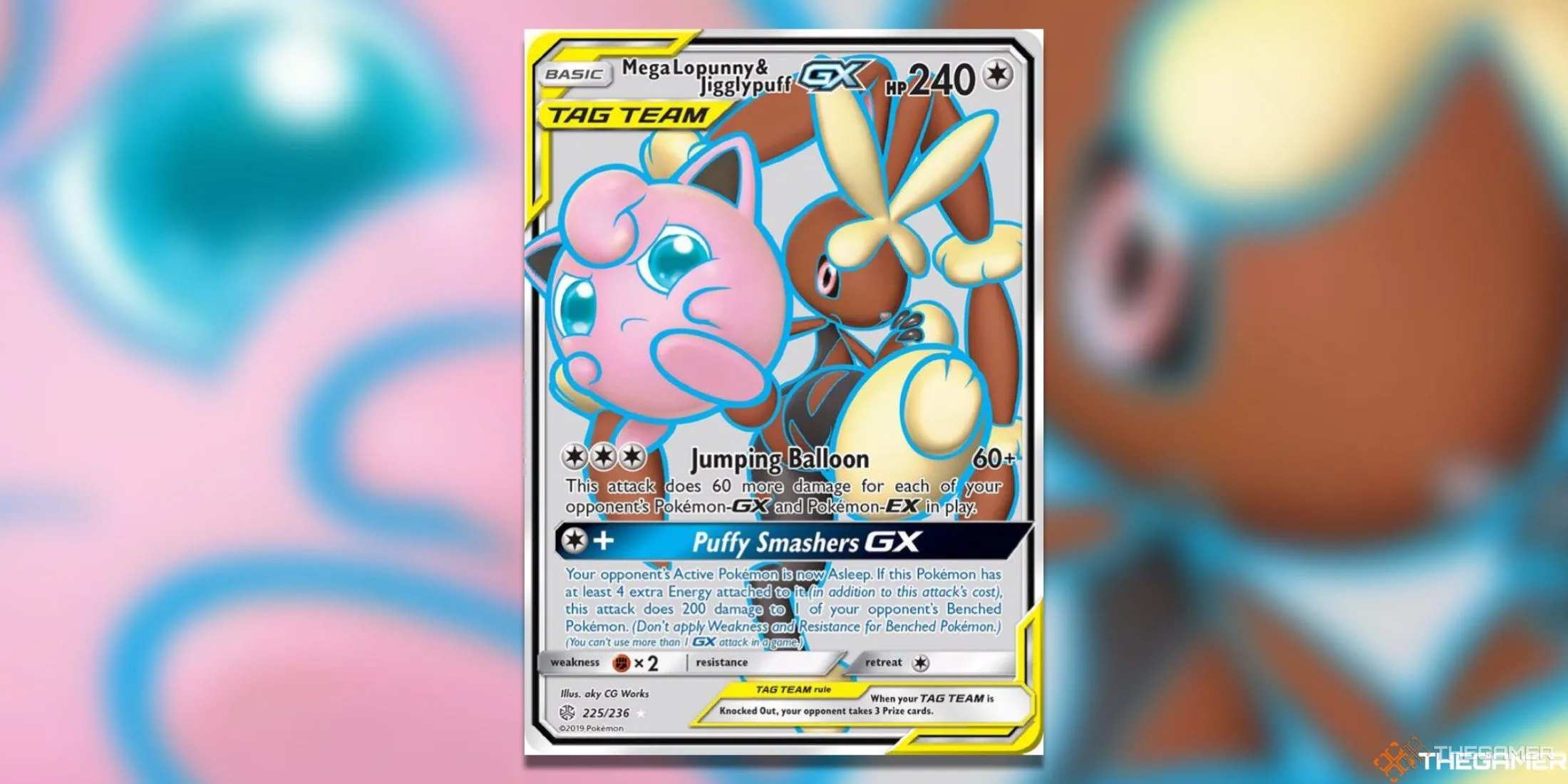 Thẻ bài Mega Lopunny &amp; Jigglypuff GX Full Art từ set Cosmic Eclipse trong Pokemon TCG