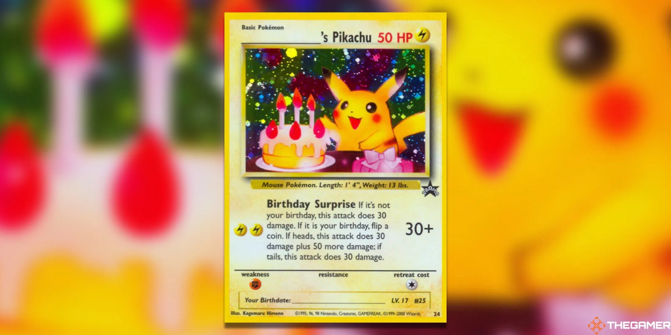 Thẻ bài Pikachu của Blank (Happy Birthday Pikachu) từ bộ promo WoTC, cho phép người chơi điền tên riêng.