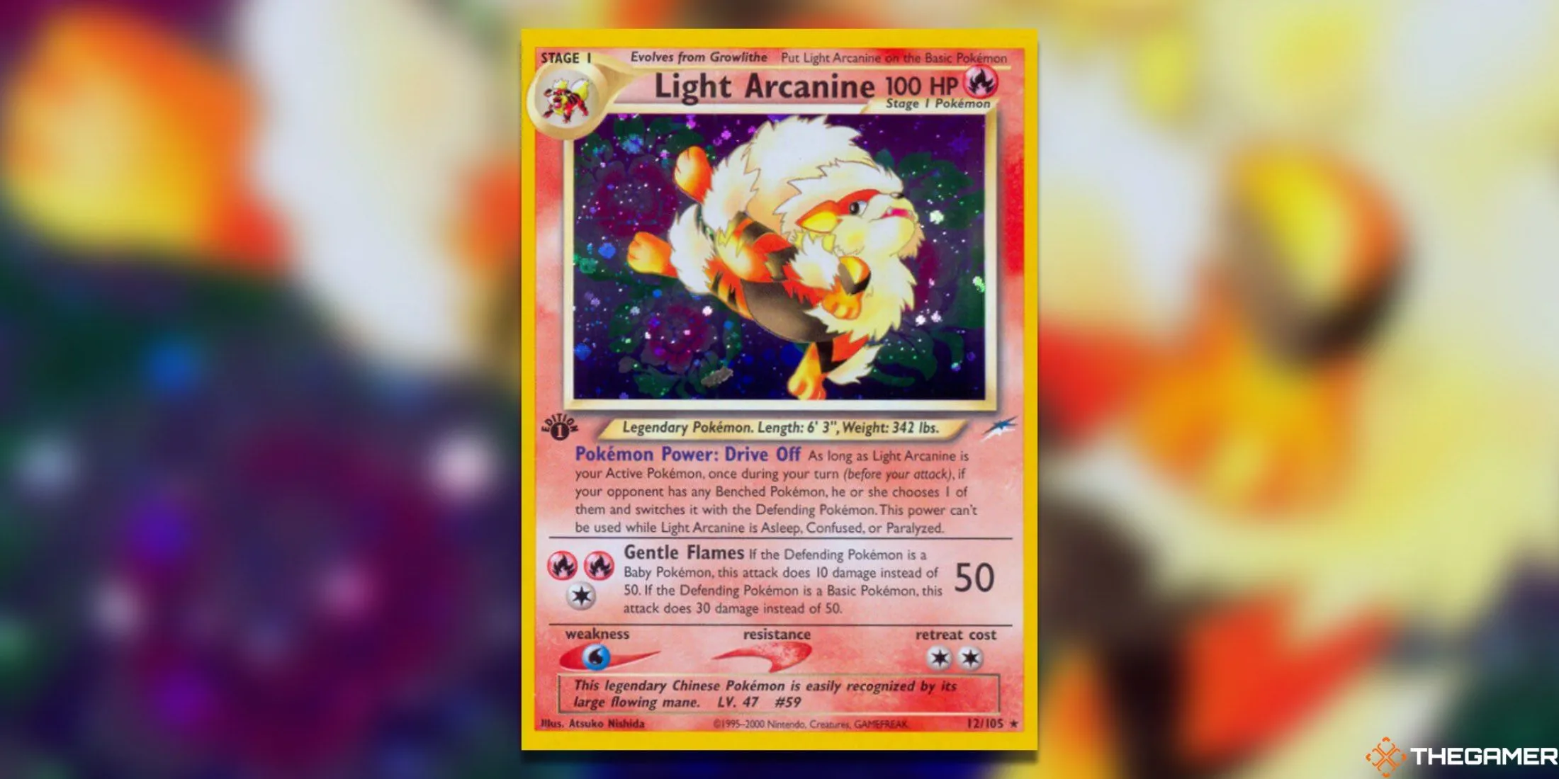 Thẻ bài Pokemon TCG Light Arcanine Neo Destiny Holo Rare, biểu tượng của dòng Light Pokemon