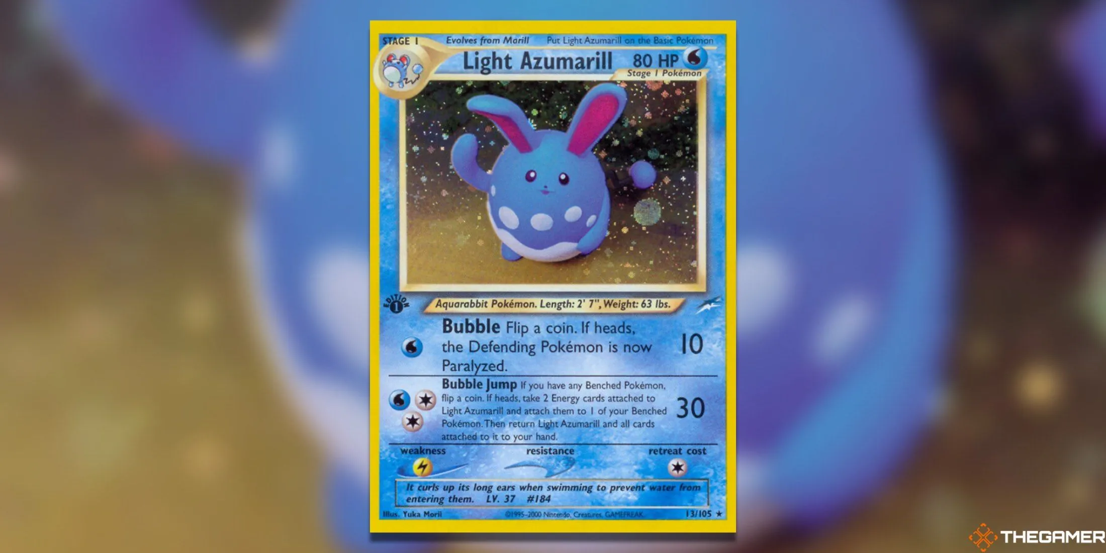 Thẻ bài Pokemon TCG Light Azumarill Neo Destiny Holo Rare với phong cách nghệ thuật đất sét độc đáo