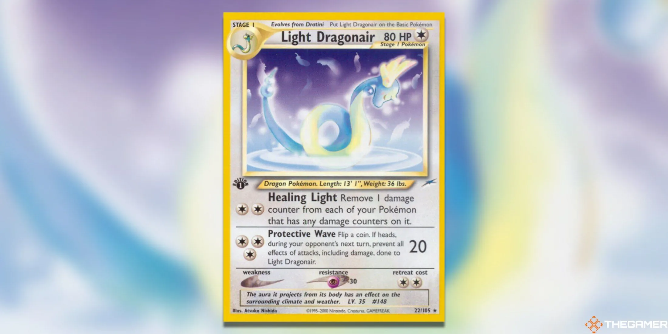 Thẻ bài Pokemon TCG Light Dragonair Neo Destiny Rare đang sử dụng chiêu Safeguard