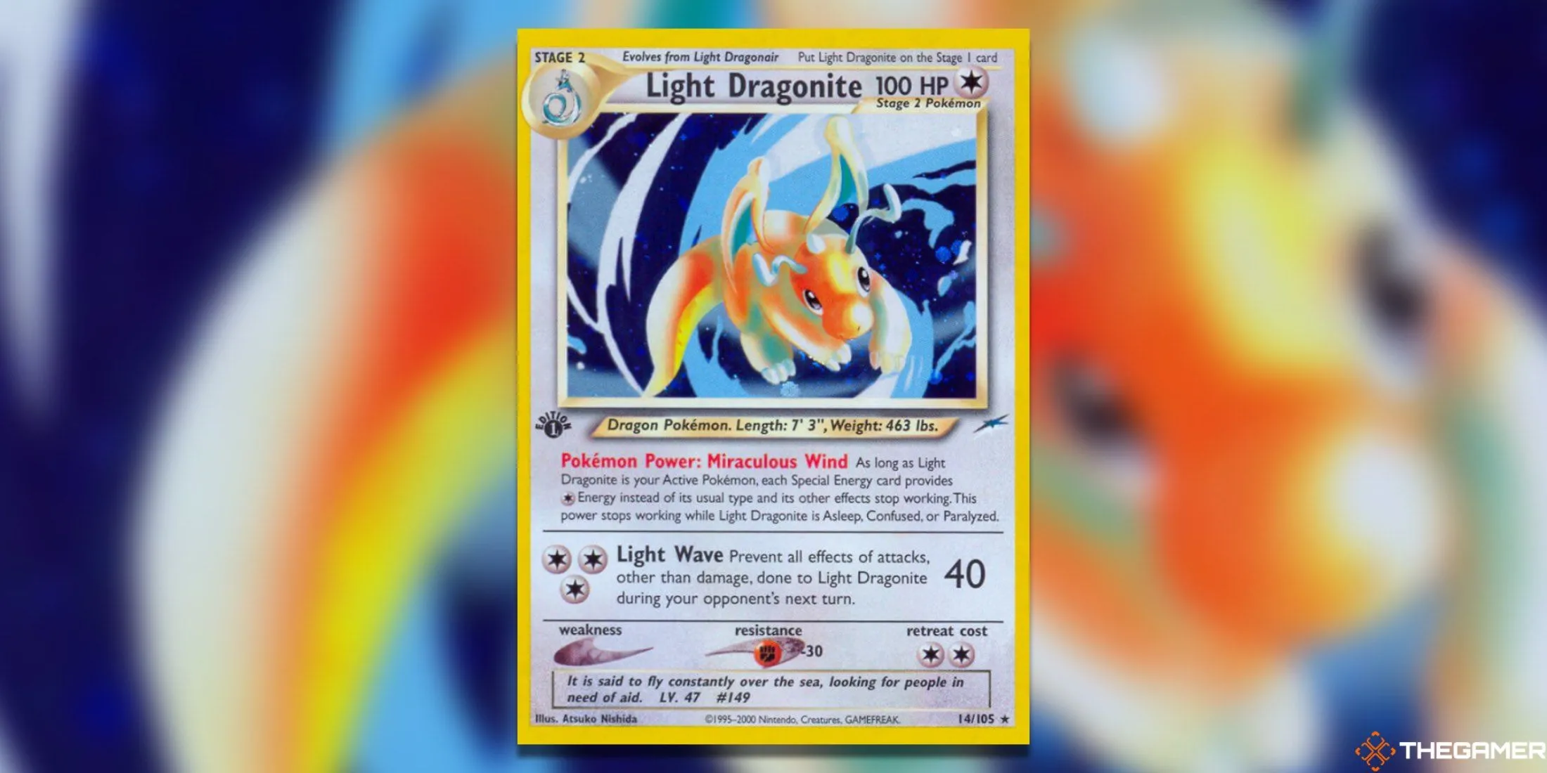 Thẻ bài Pokemon TCG Light Dragonite Neo Destiny Holo Rare đang bay, thẻ bài giá trị nhất