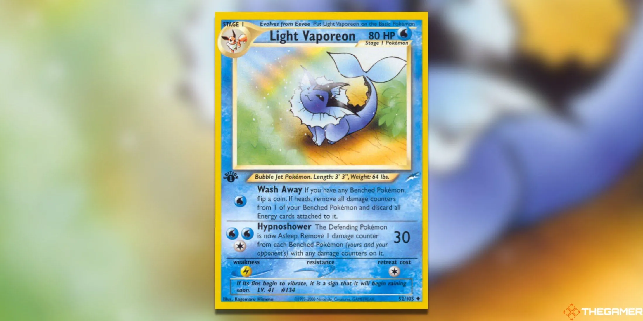 Thẻ bài Pokemon TCG Light Vaporeon First Edition từ bộ Neo Destiny với nền cầu vồng đẹp mắt