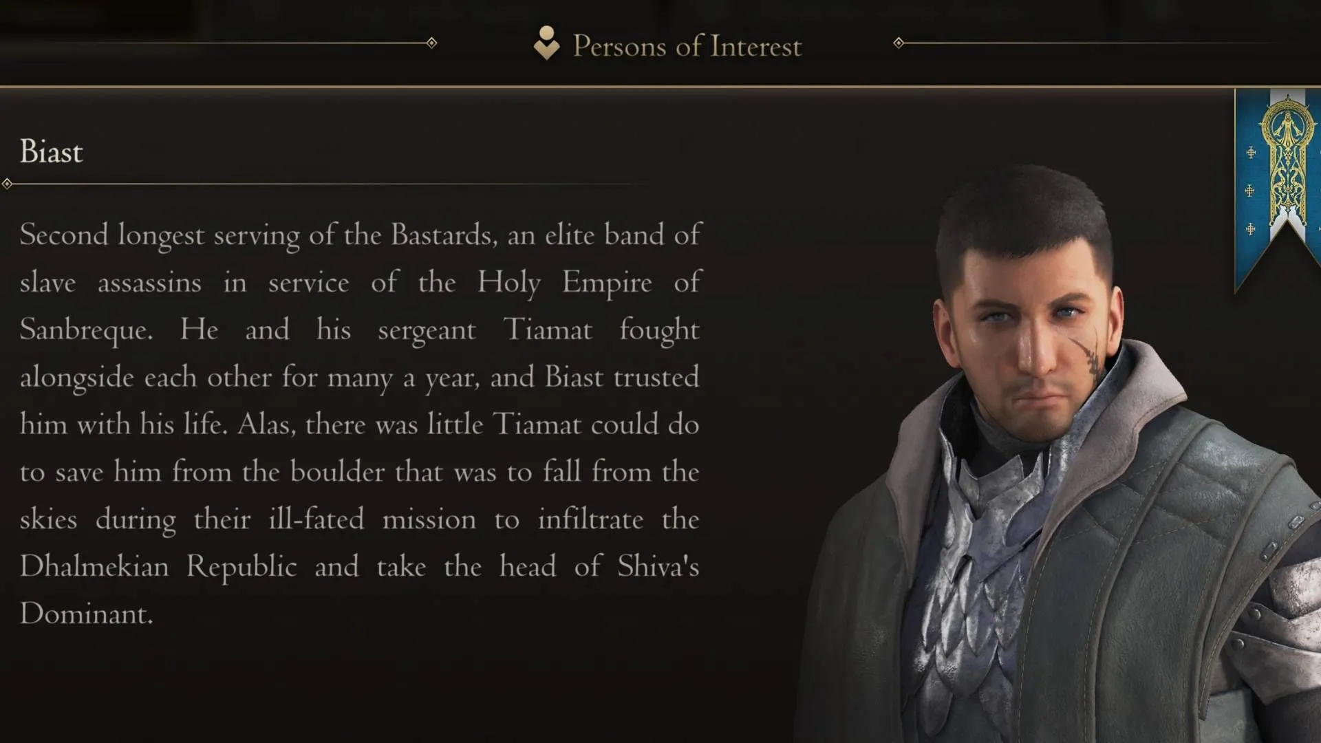 Thông tin về Biast của đội Wyverns trong giao diện Persons of Interest của Final Fantasy XVI.