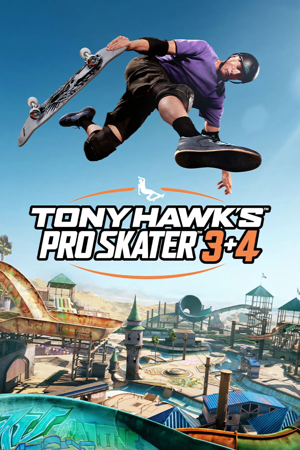 Tóm tắt toàn bộ 6 hình ảnh từ Tony Hawk's Pro Skater 3 + 4, bao gồm ảnh bìa game và các ảnh chụp màn hình gameplay.
