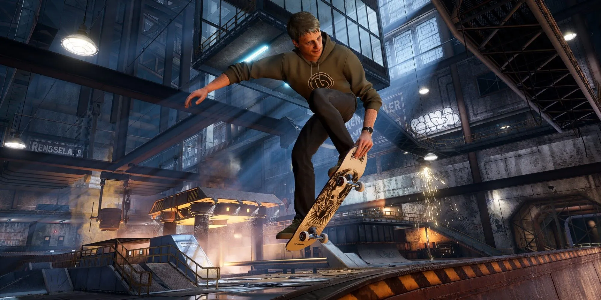 Tony Hawk's Pro Skater 3 + 4 Remastered: Skater thực hiện động tác trick trong một khu vực đô thị với ánh đèn đêm